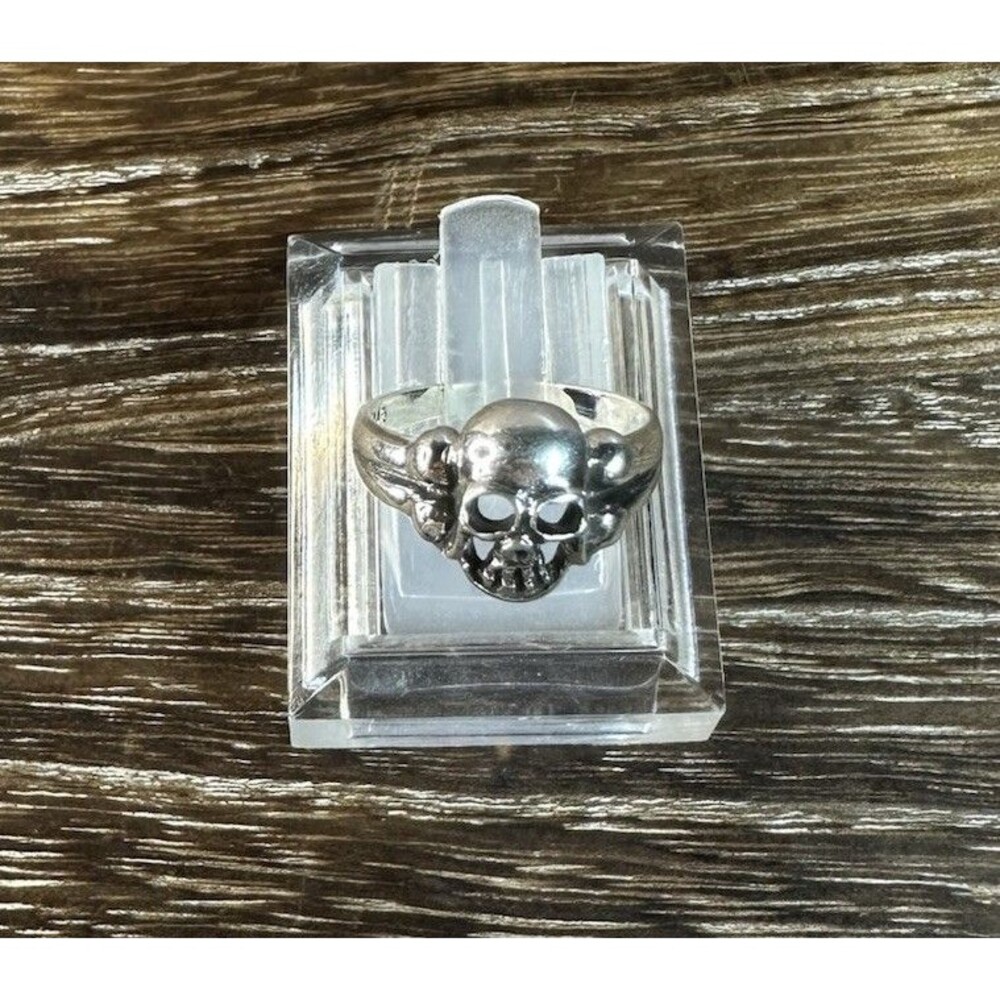 Handmade Sterling Silver Skull Bones Biker Ring Sz 5.5